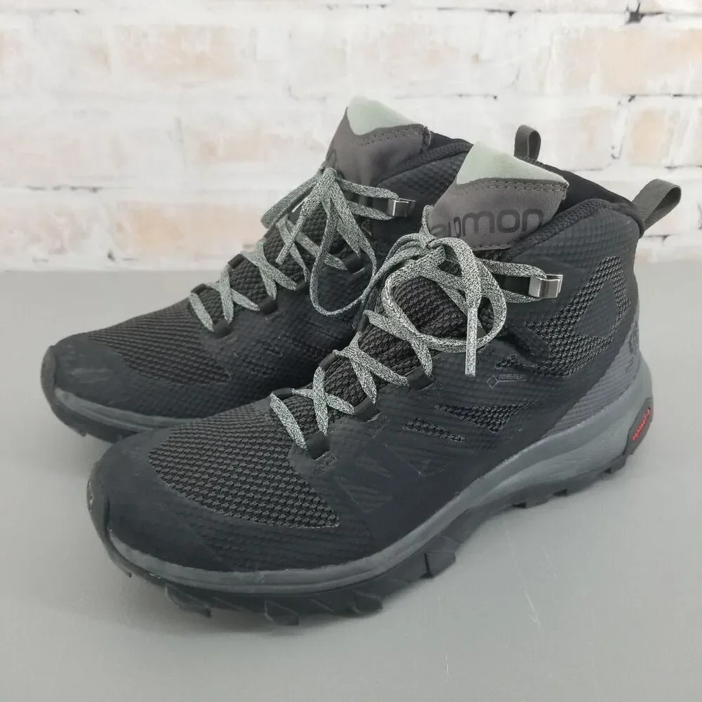 Salomon OUTline Mid GTX Hiking Boot Womens Sz 9.5 Black Trail Waterproof Ourdoor